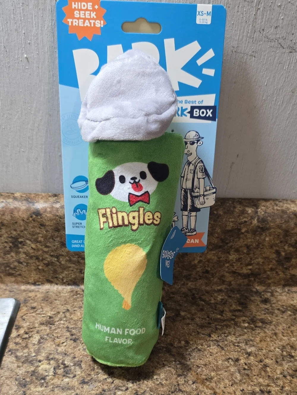 Bark Flingles Can  Plush Dog Toy - Green, Yellow and White NWT  XS-M 0-50 Pounds